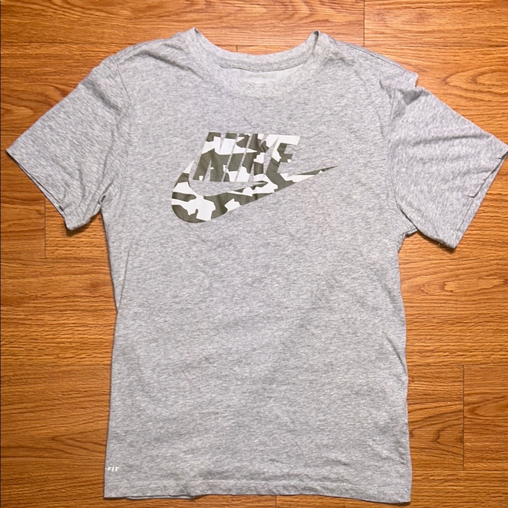 Nike Heather Gray Tee with Camouflage Swoosh